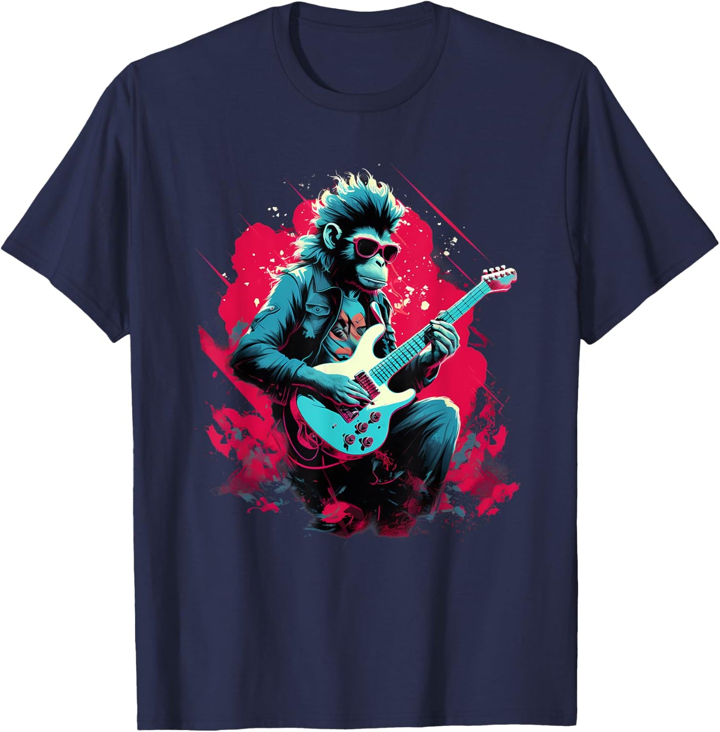 Punk Rock Guitar Monkey Guitarist T-Shirt - T-Shirt | Navy