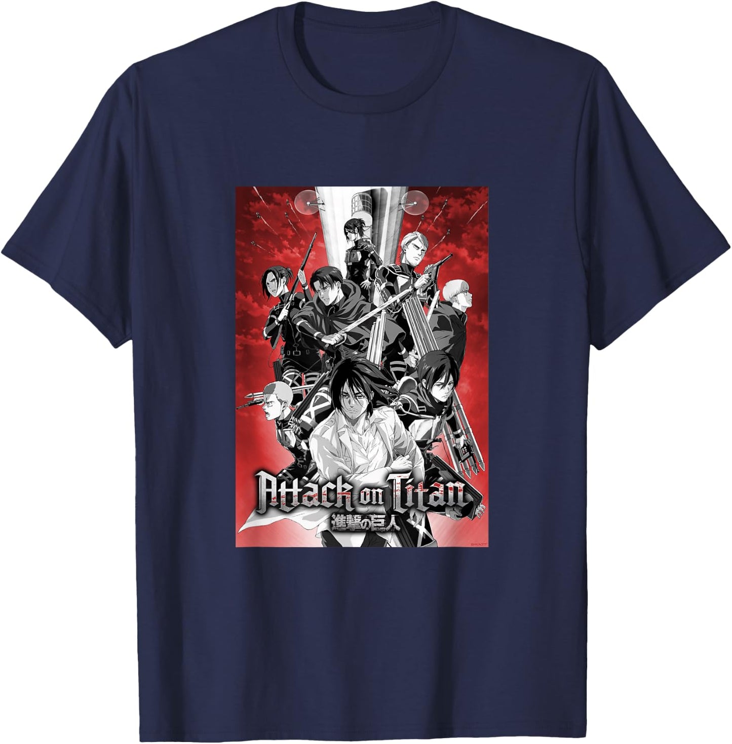 Attack on Titan Season 4 Red Sky Group Poster AOT Anime T-Shirt - T-Shirt | Navy