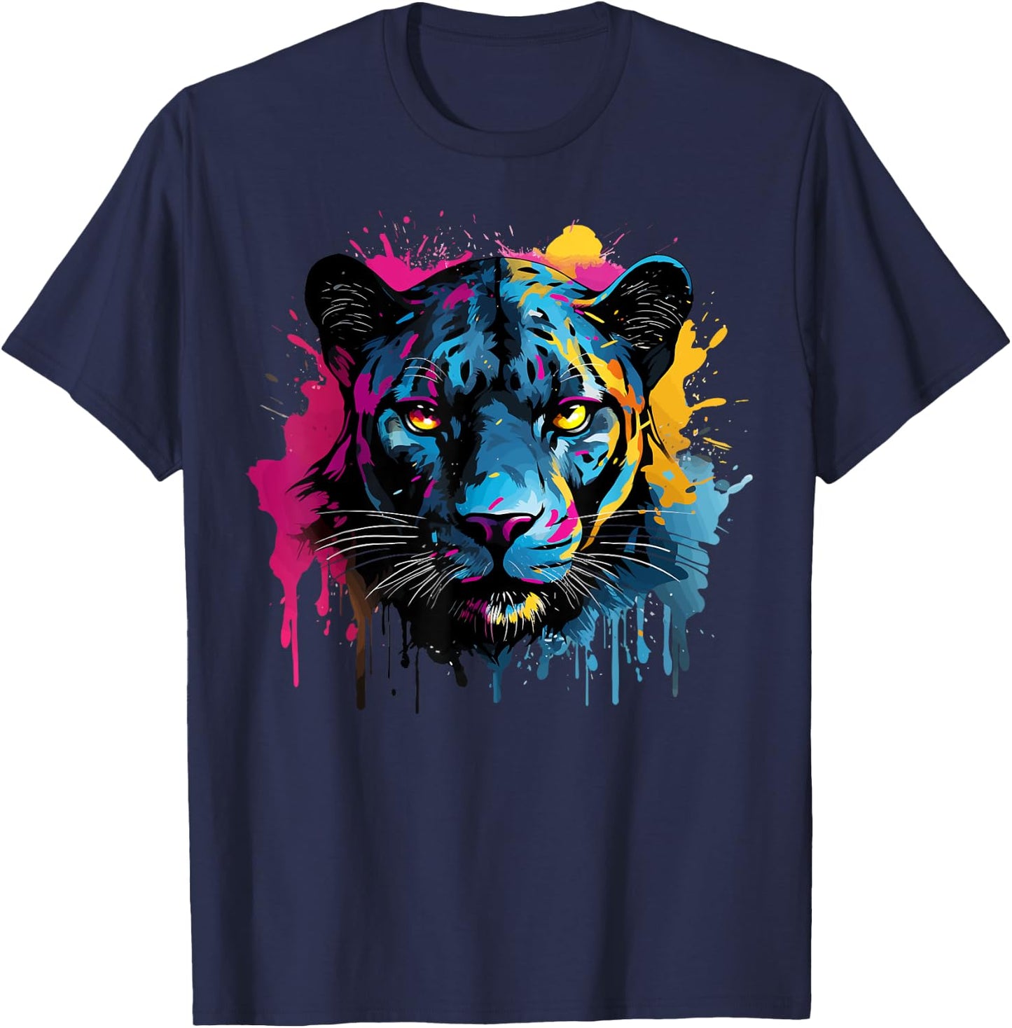 Black Jaguar Wildlife Big Cat Lover Colorful Splash Art T-Shirt - T-Shirt | Navy