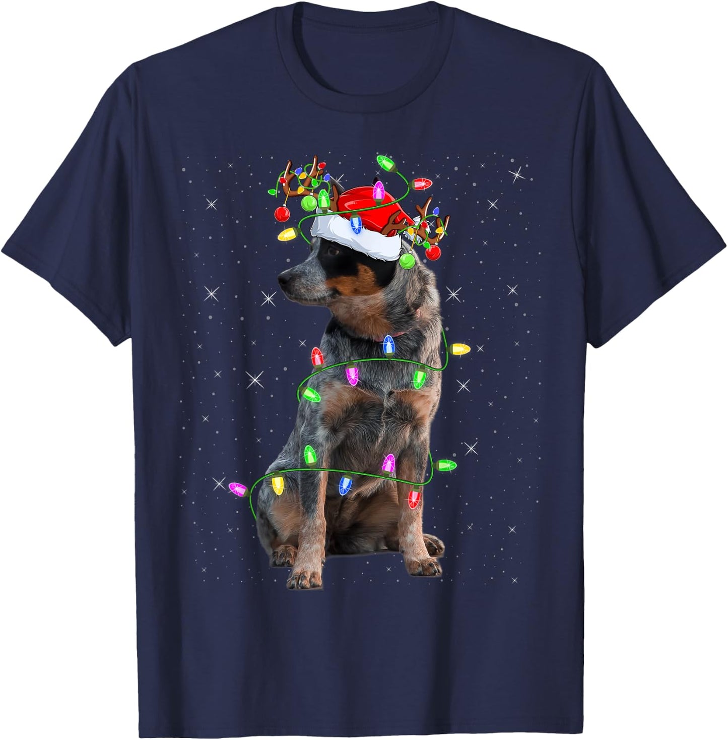 Xmas Holiday Lighting Santa Blue Heeler Dog Christmas Men Women Kids T-Shirt - T-Shirt | Navy
