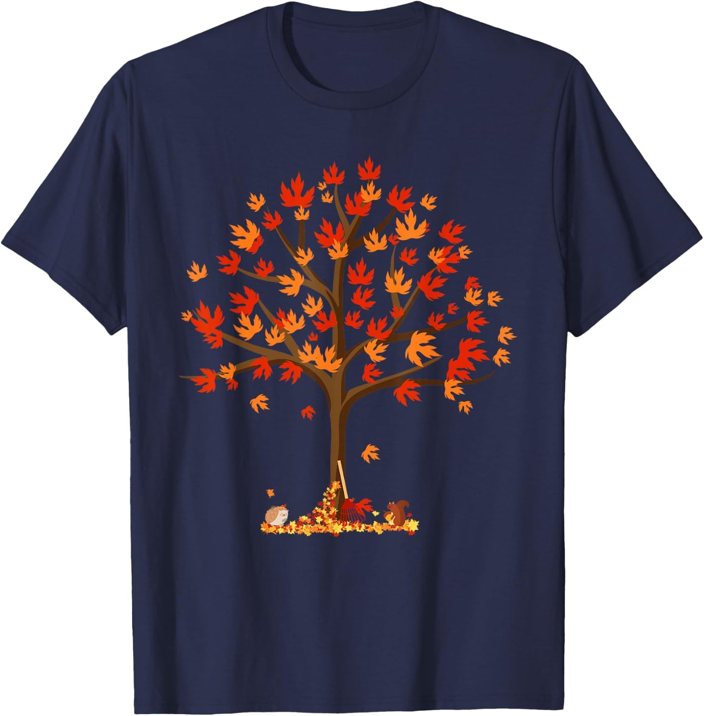 Autumn Fall Leaves Tree & Forest Creatures Kids T-Shirt - T-Shirt | Navy