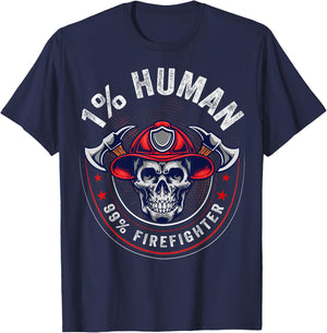 1 Percent Human 99 Percent Firefighter Fireman Firefighters T-Shirt - T-Shirt | Navy