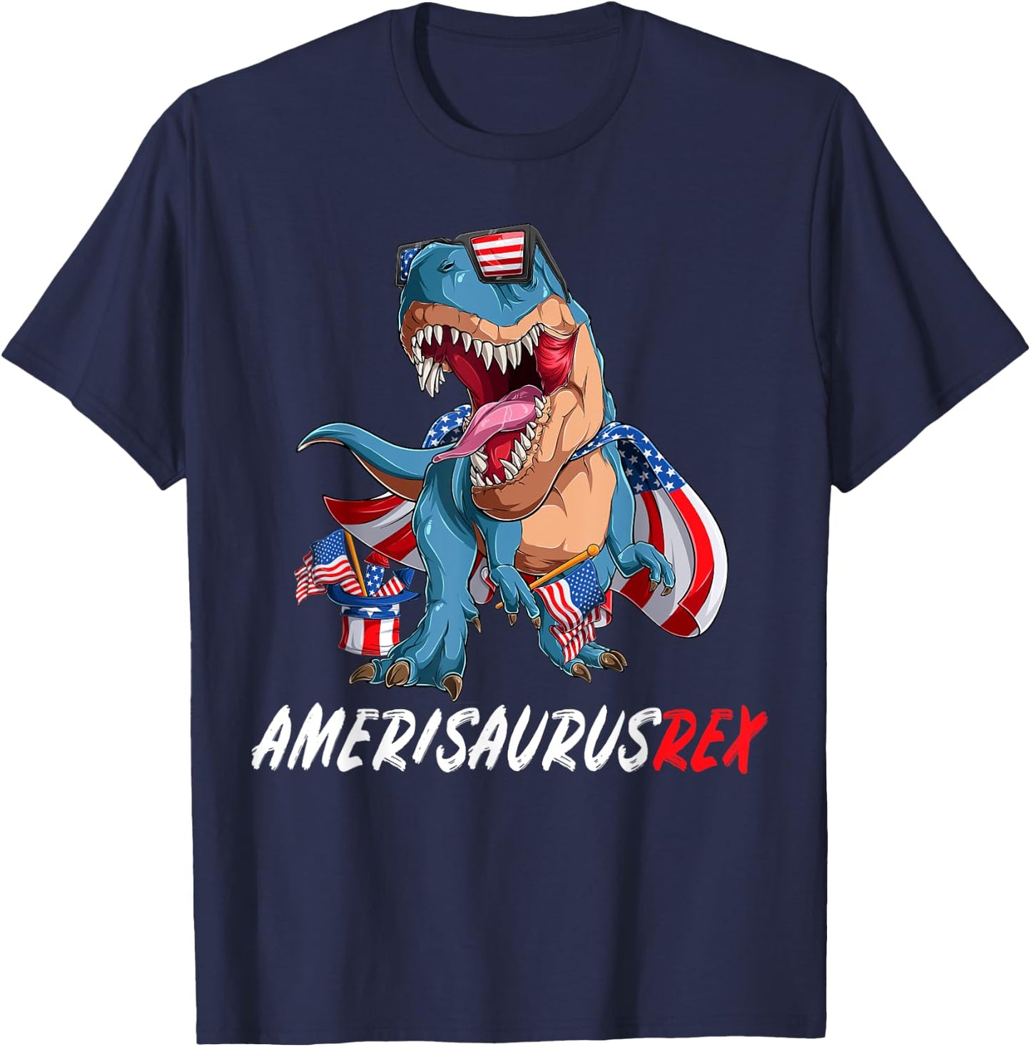 4th July T Rex America Dinosaur Independence Day Patriot USA T-Shirt - T-Shirt | Navy
