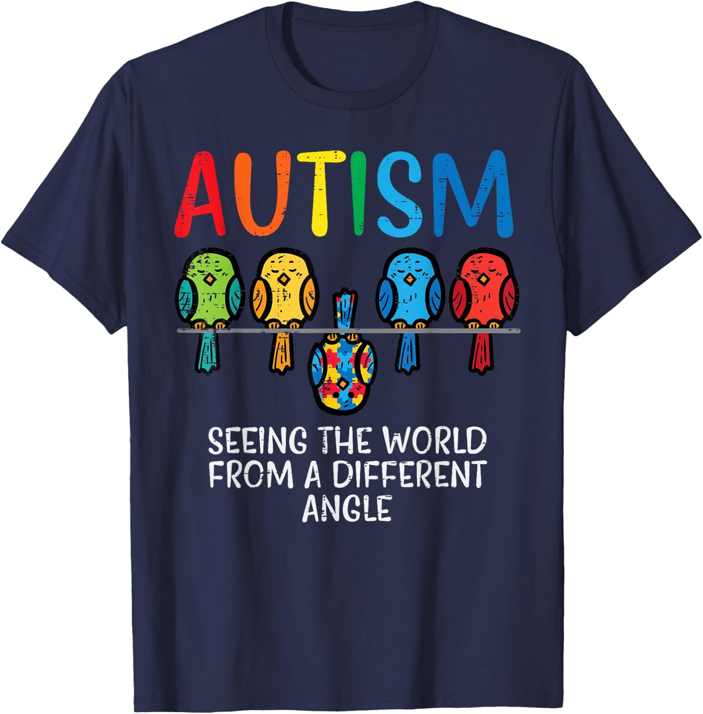 Seeing World From Different Angle Autism Awareness Owl Kids T-Shirt - T-Shirt | Navy