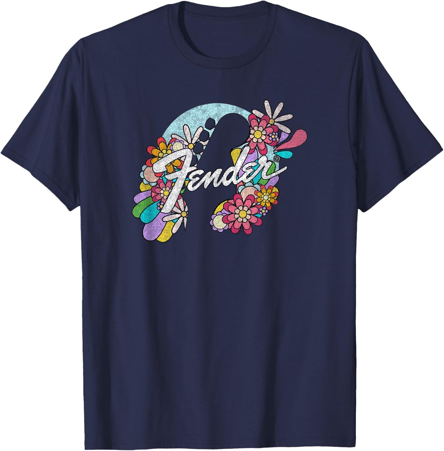 Fender Spring Time Flower Covered Guitar Silhouette Logo T-Shirt - T-Shirt | Navy