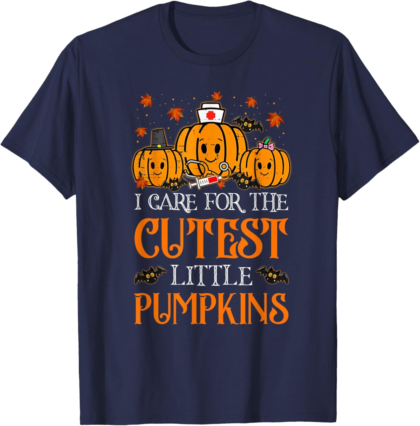 Pumpkins Nurse Halloween Scrub Top Fall Thanksgiving Women T-Shirt - T-Shirt | Navy