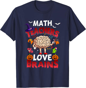 Math Teachers Love Brains Mathematic Halloween Math Teacher Women T-Shirt - T-Shirt | Navy