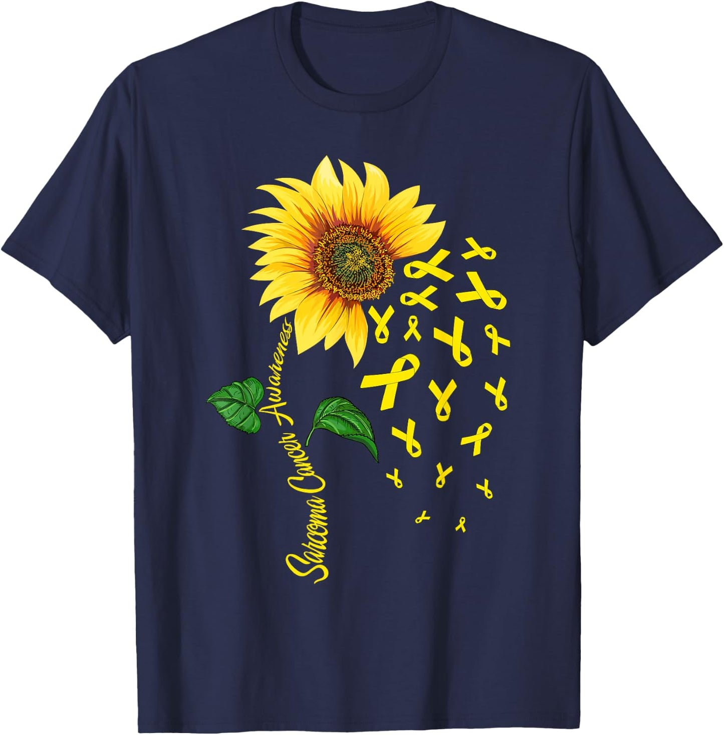 Sunflower Yellow Ribbon Sarcoma Cancer Awareness Day Fighter T-Shirt - T-Shirt | Navy