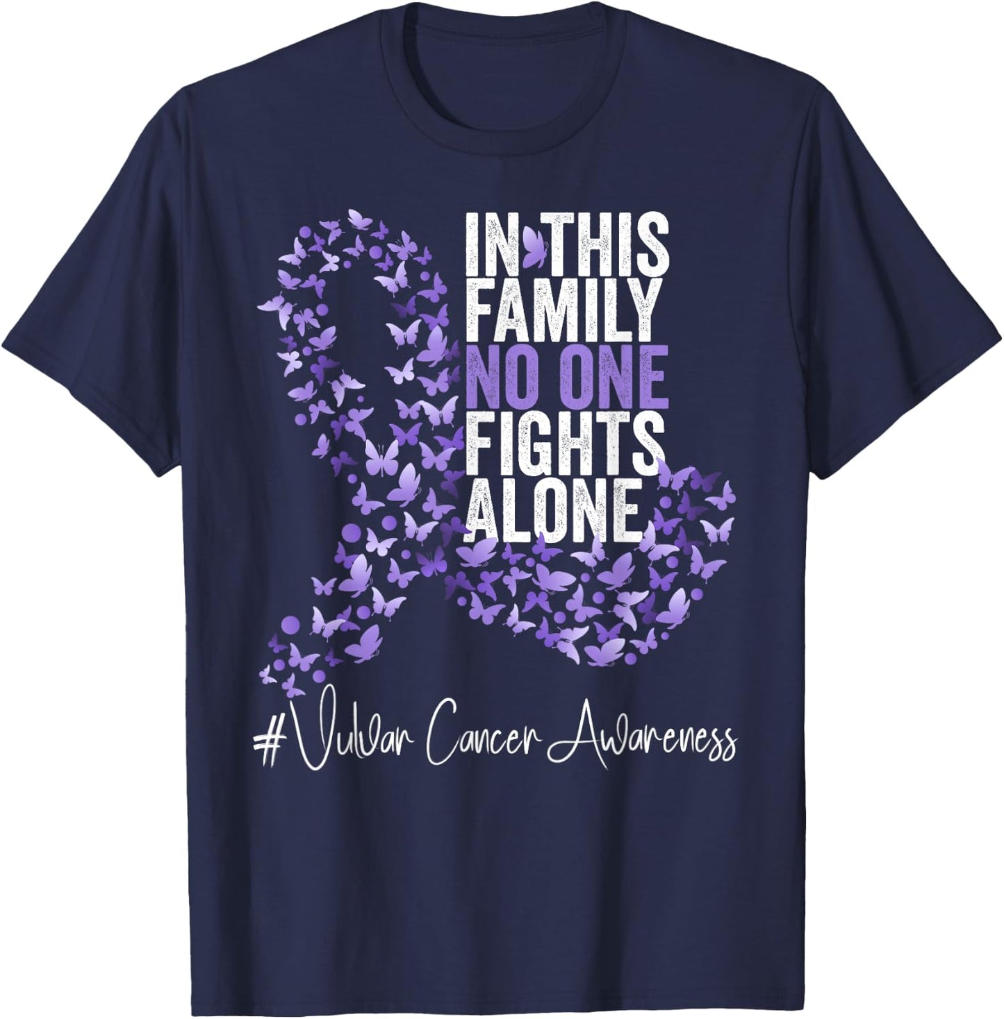Vulvar Cancer Awareness Month Lavender Ribbon Butterflies T-Shirt - T-Shirt | Navy