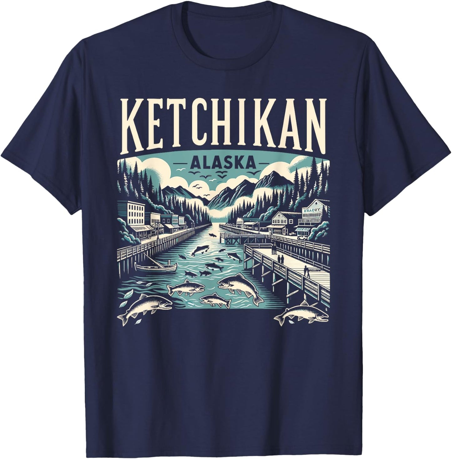 Ketchikan Alaska AK Vintage Graphic Salmon Capital Fishing T-Shirt - T-Shirt | Navy