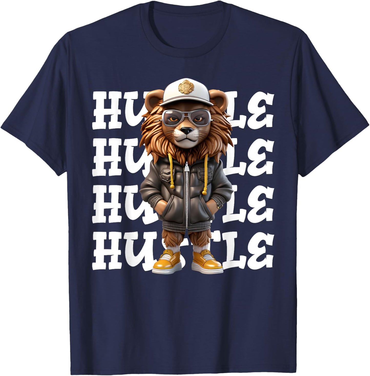 Hip Hop Lion Hustle Money Urban Drip Streetwear Black King T-Shirt - T-Shirt | Navy
