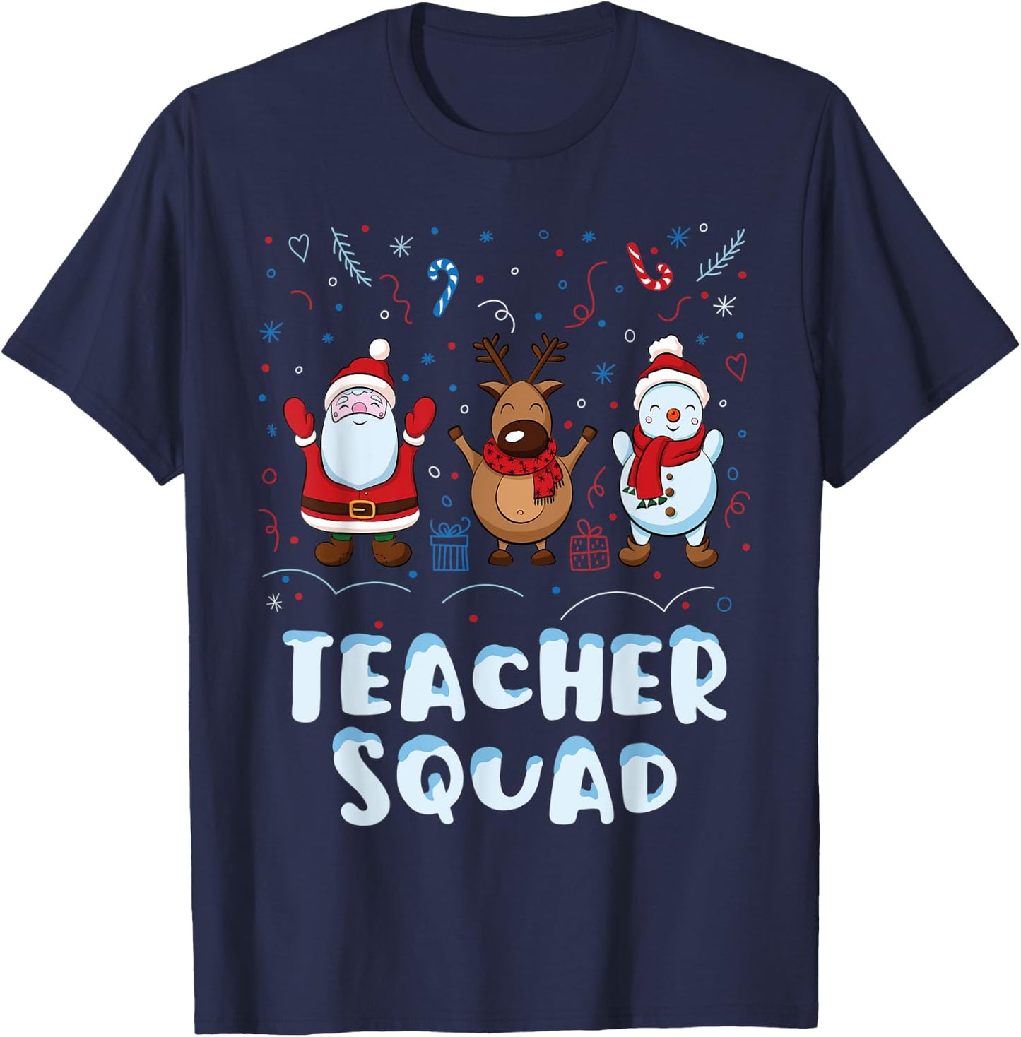 Christmas Teacher Squad Xmas Teacher Reindeer Santa Snowman T-Shirt - T-Shirt | Navy