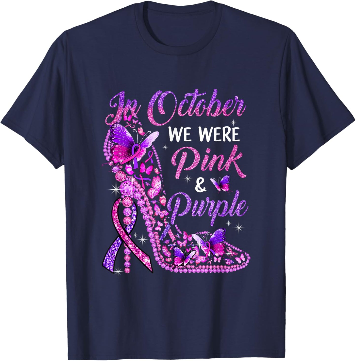 Butterfly Breast Cancer Awareness And Domestic Violence T-Shirt - T-Shirt | Navy