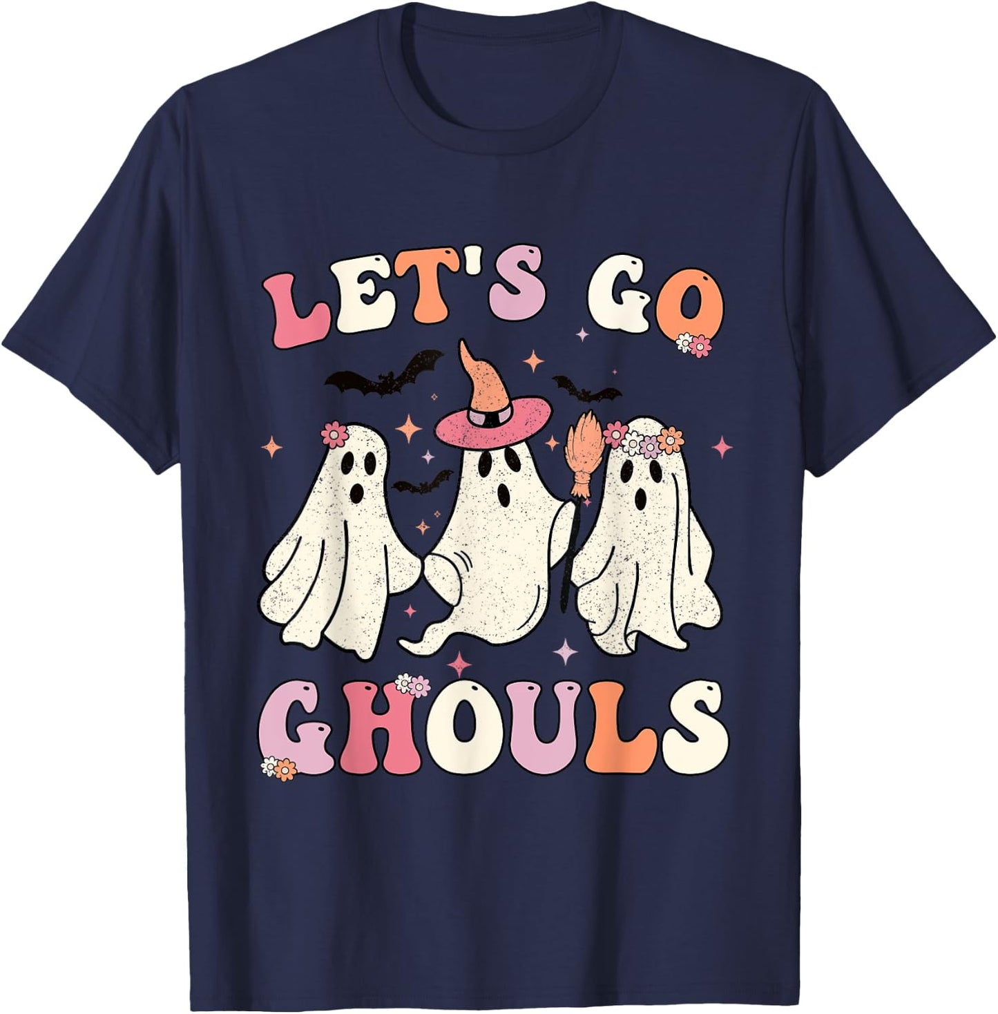 Retro Groovy Let's Go Ghouls Halloween Ghost Outfit Costumes T-Shirt - T-Shirt | Navy