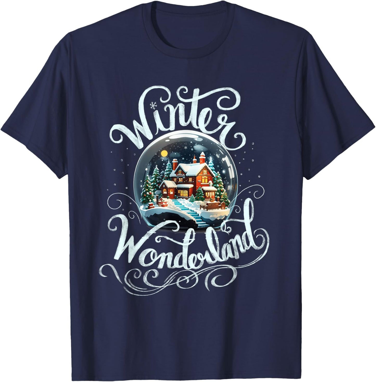 Winter Wonderland Snow Glob Night House Merry Xmas Costume T-Shirt - T-Shirt | Navy