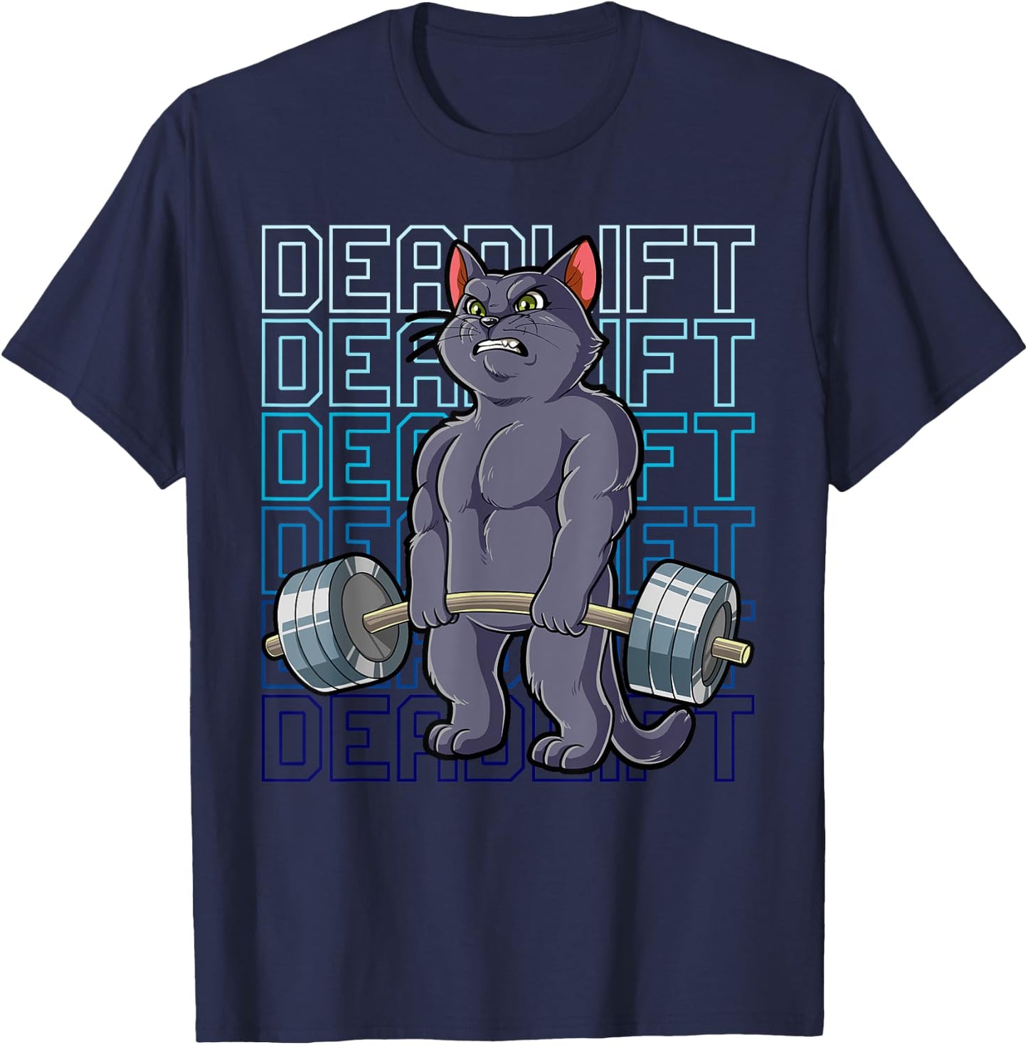 Cat Gym Weight Training Deadlift Men Women T-Shirt - T-Shirt | Navy
