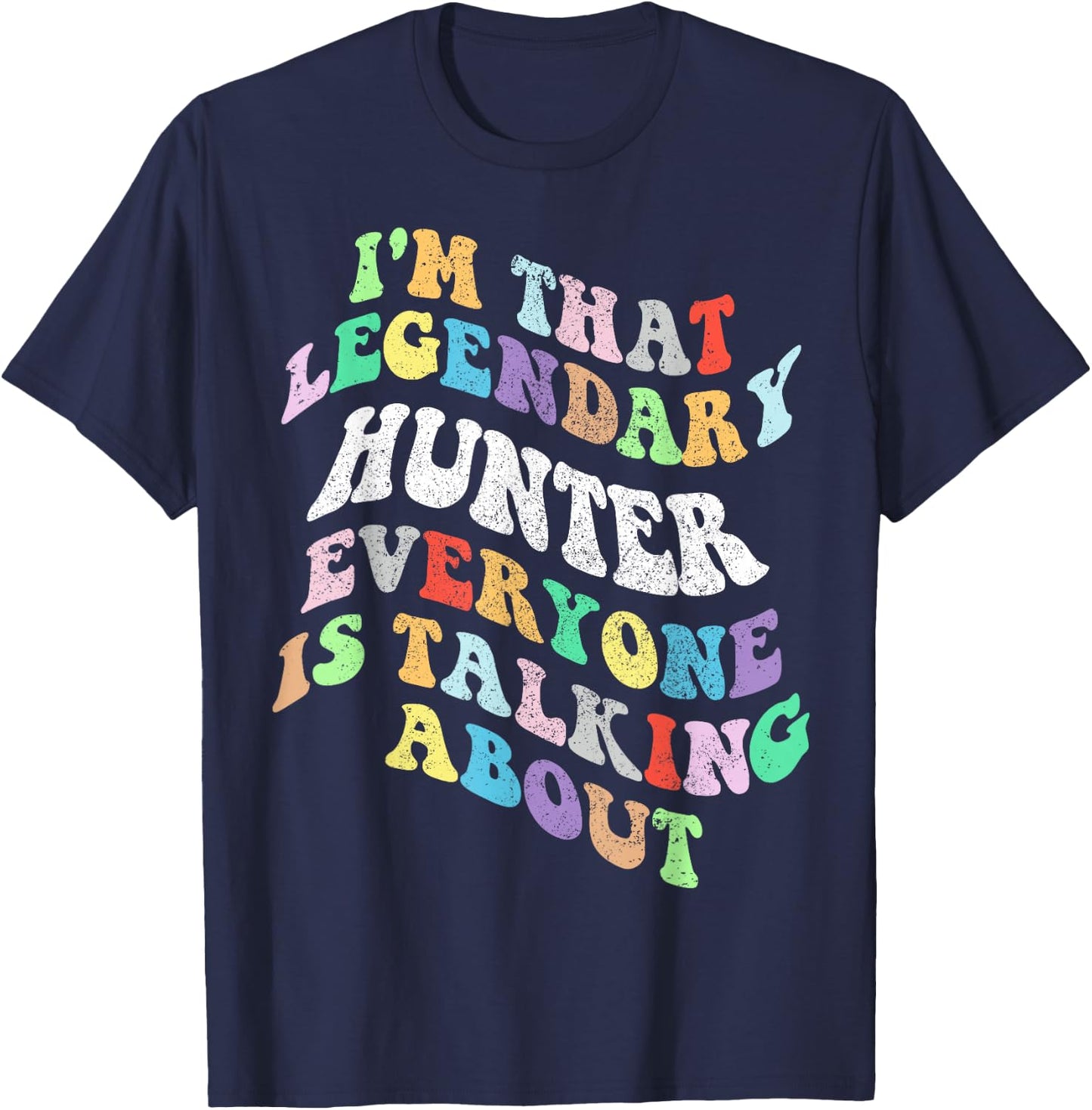 Retro Groovy Hunter Personal First Name Funny Mothers Day T-Shirt - T-Shirt | Navy