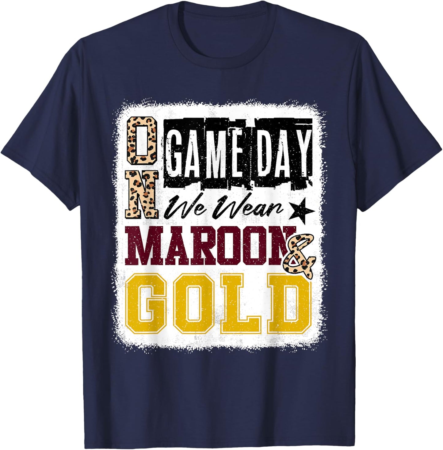 On Gameday Football We Wear Maroon And Gold School Spirit T-Shirt - T-Shirt | Navy