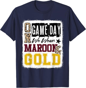 On Gameday Football We Wear Maroon And Gold School Spirit T-Shirt - T-Shirt | Navy