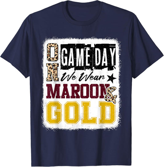 On Gameday Football We Wear Maroon And Gold School Spirit T-Shirt - T-Shirt | Navy