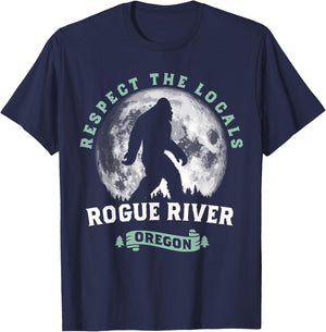 Rogue River Oregon Respect the Locals Sasquatch Moon Bigfoot T-Shirt - T-Shirt | Navy