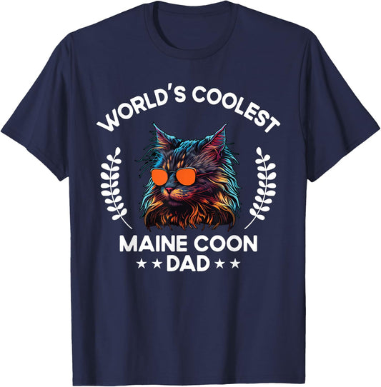 World's Coolest Dog Dad Papa - Men Maine Coon Cat T-Shirt - T-Shirt | Navy