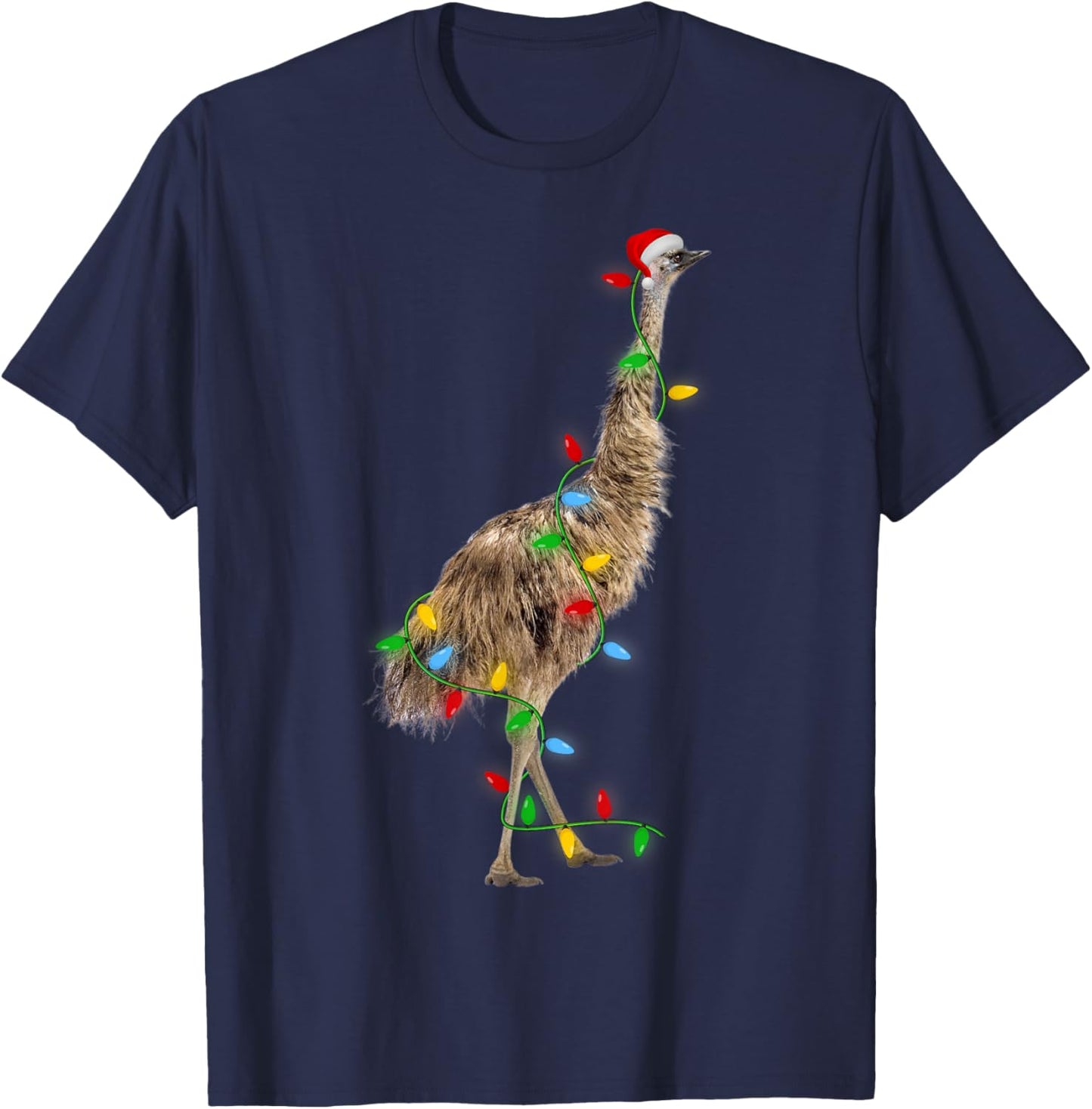 Emu Bird Xmas Lighting Holiday Santa Emu Christmas T-Shirt - T-Shirt | Navy