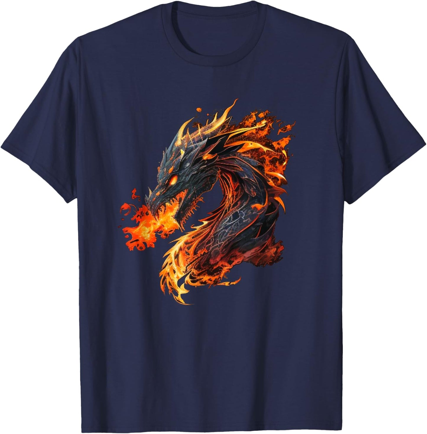 Cool Fire and Flames breathing Dragons Lovers T-Shirt - T-Shirt | Navy