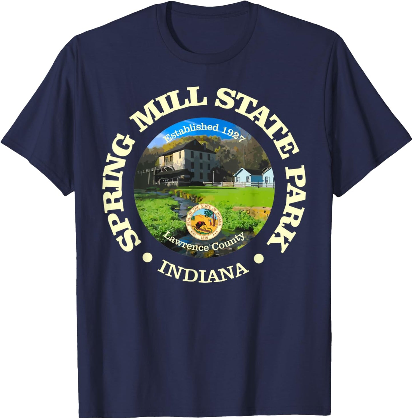 Spring Mill State Park, Indiana Funny Hiking State Parks T-Shirt - T-Shirt | Navy