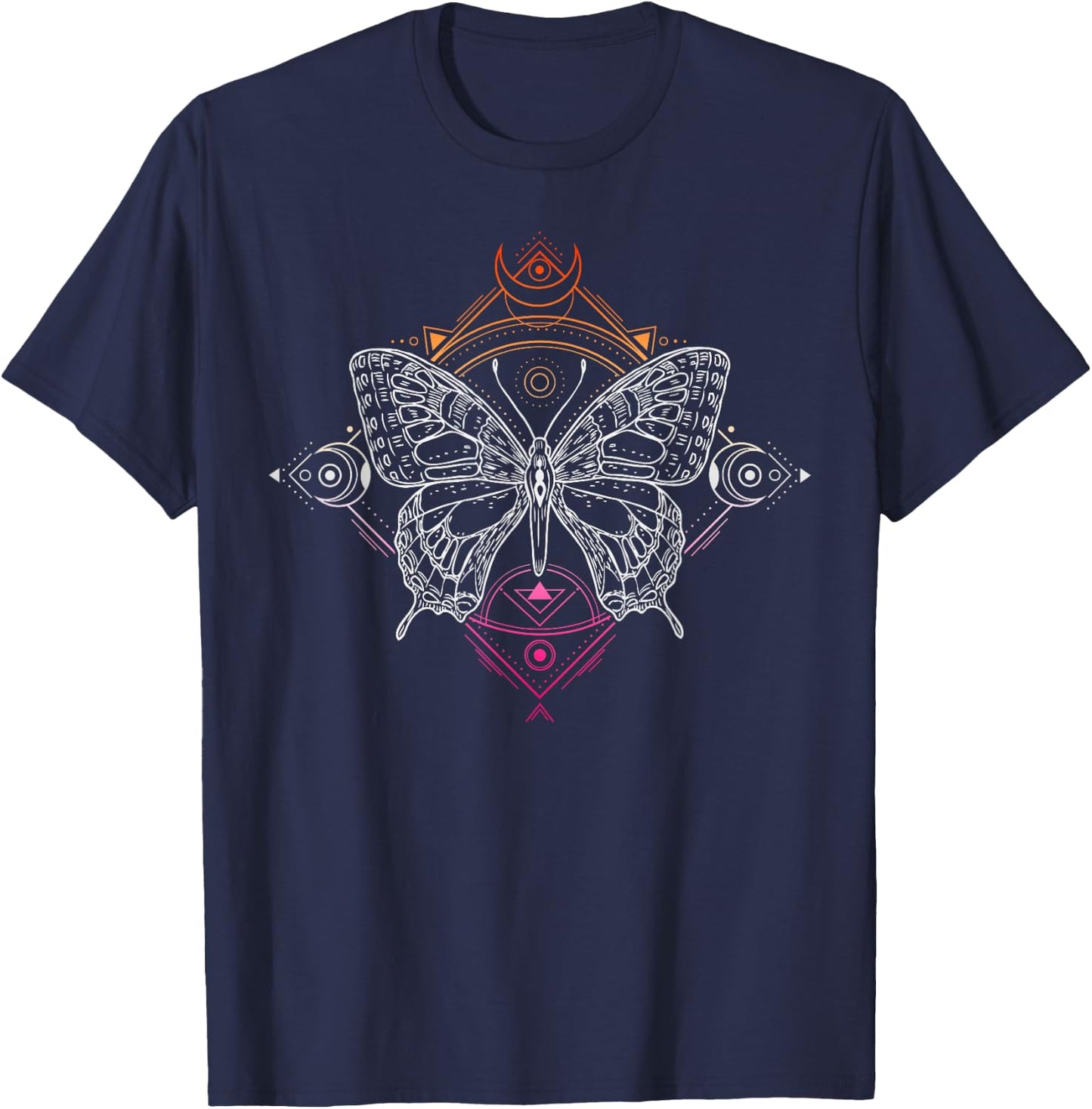 Lesbian Pride Flag Colours Occult Butterfly T-Shirt - T-Shirt | Navy
