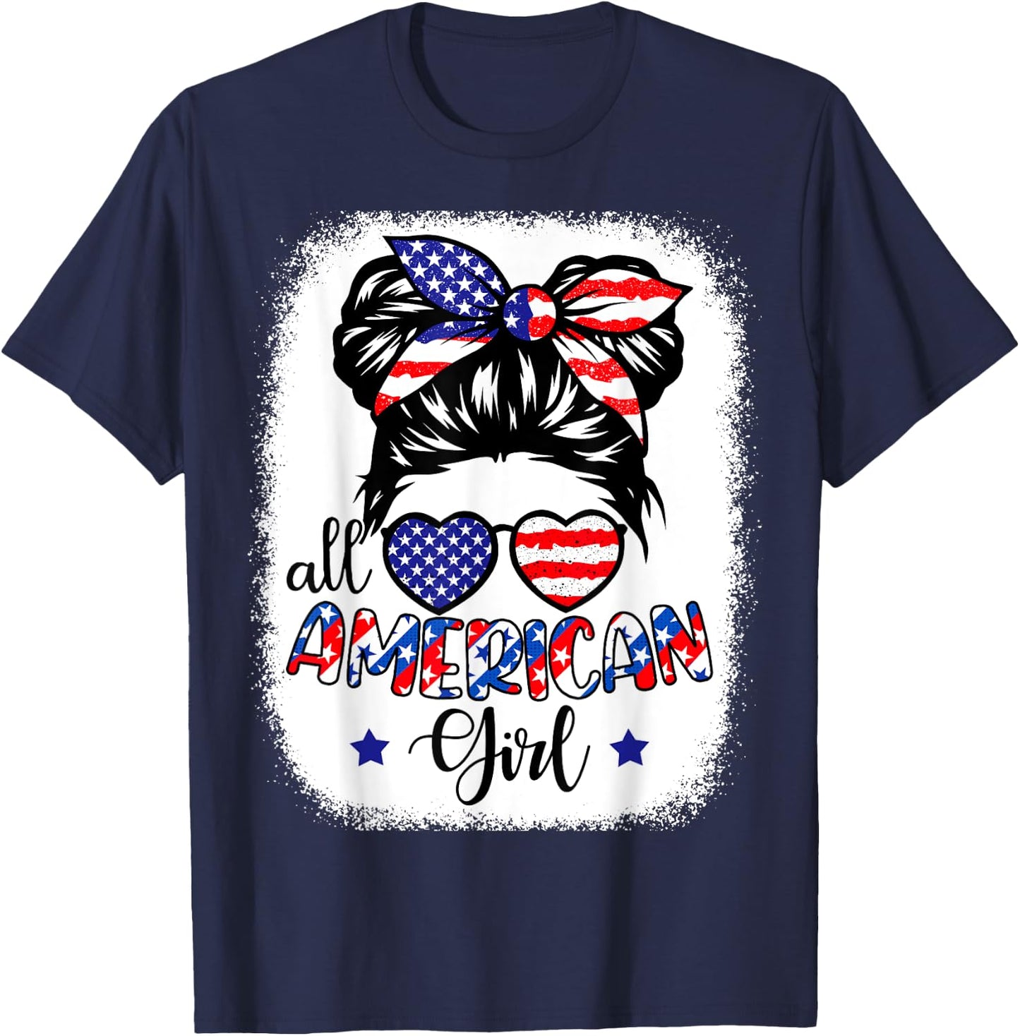 All American Girl Shirt USA Flag 4th July Women Kids Patriot T-Shirt - T-Shirt | Navy
