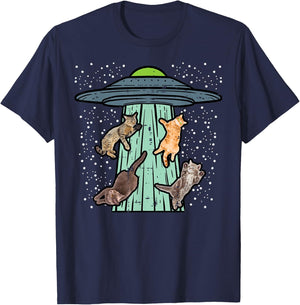 Cats Abducted By UFO Funny Alien Space Lover Men Women Kids T-Shirt - T-Shirt | Navy