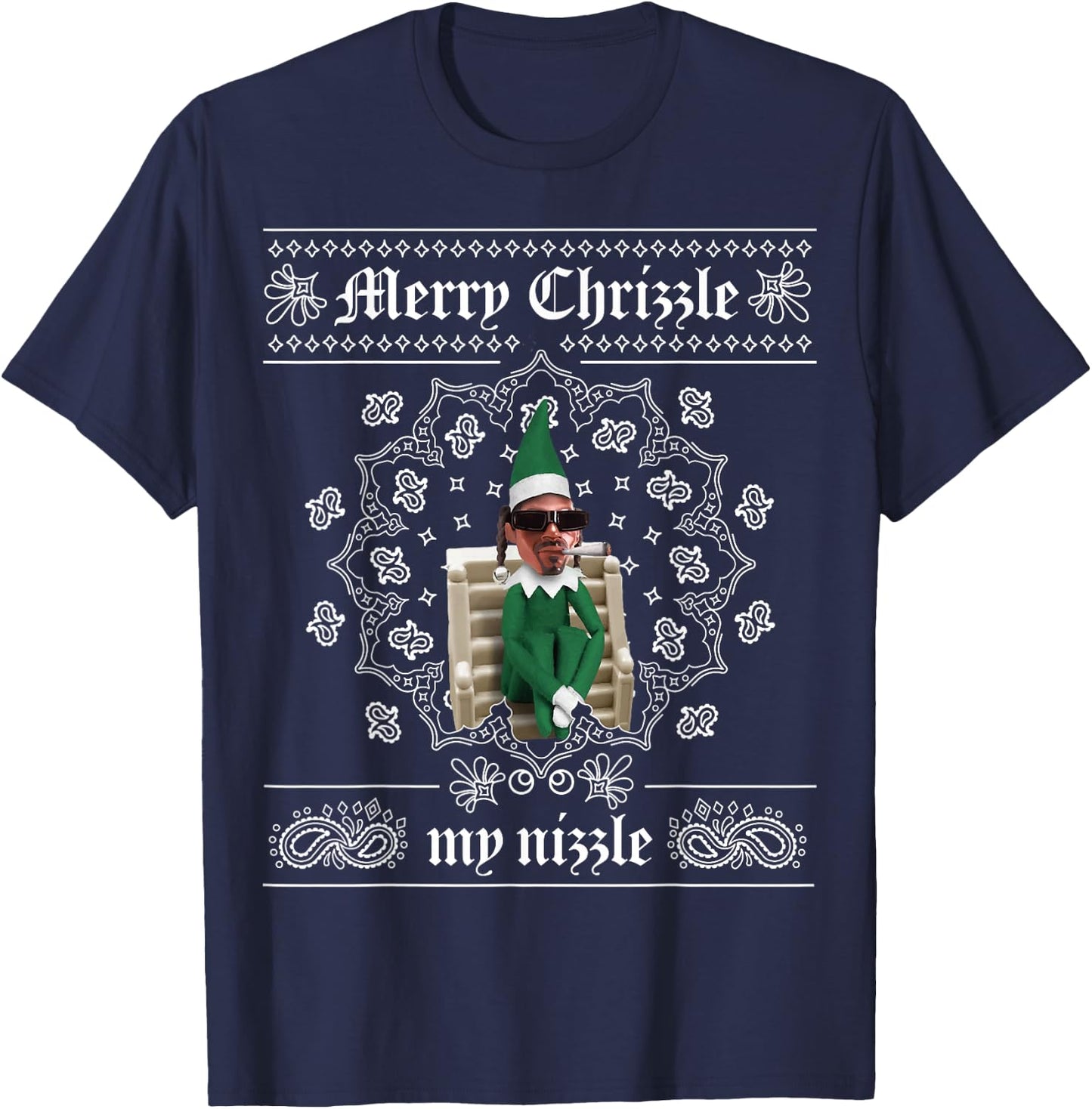 Christmas Elf Gangster Merry Chrizzle OG Bandana Design T-Shirt - T-Shirt | Navy