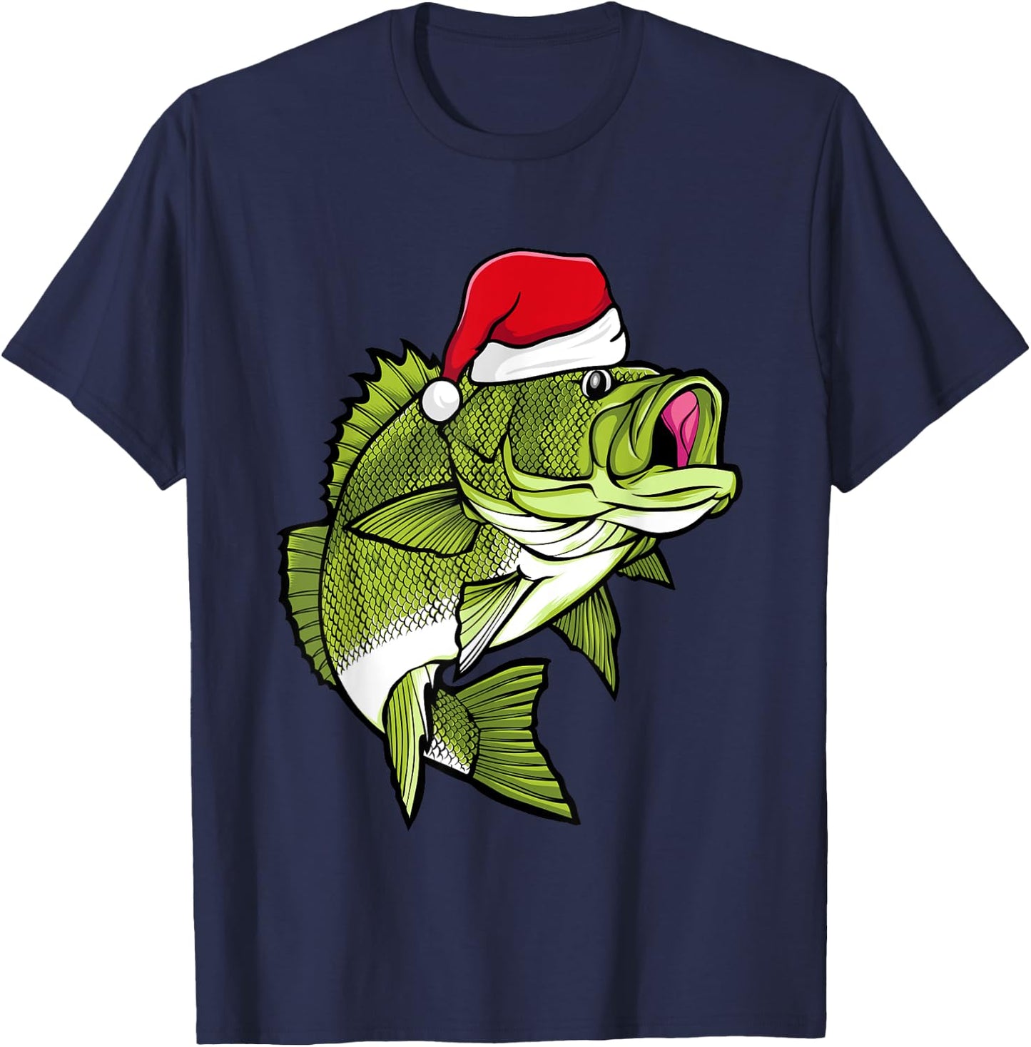 Bass Fishing Christmas Pajama Fish Santa Fisherman Angler T-Shirt - T-Shirt | Navy