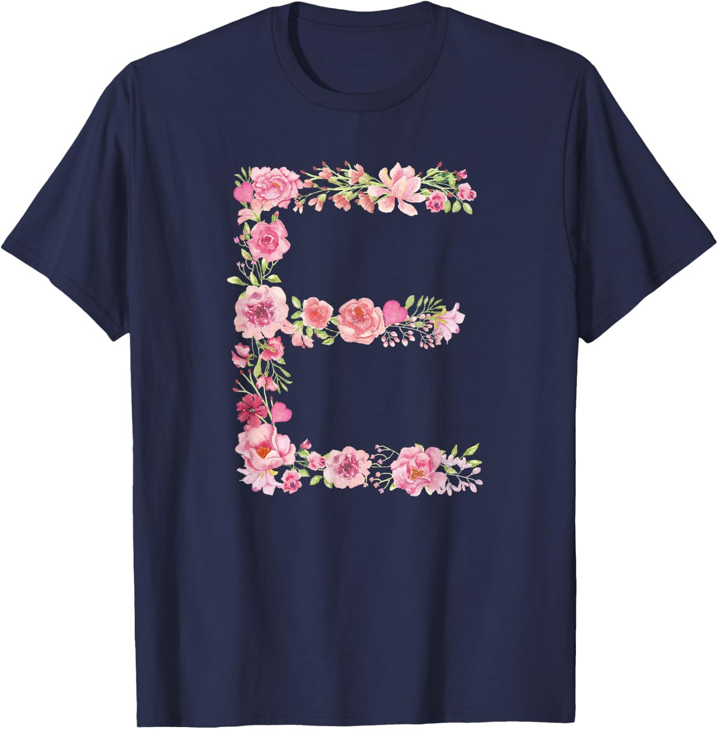 Cool Initial Alphabet Monogram Flowers Gifts Floral Letter E T-Shirt - T-Shirt | Navy