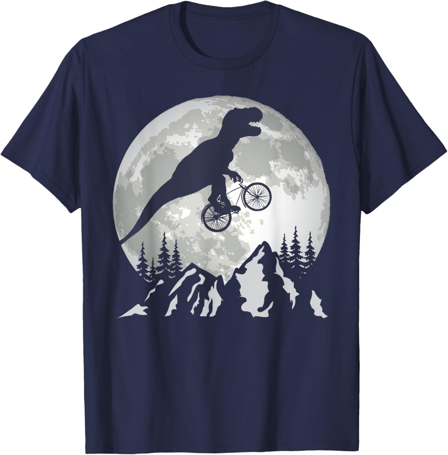Bike Riding Trex Moon Silhouette Dinosaur T-Shirt - T-Shirt | Navy