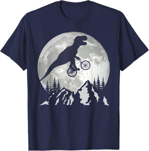 Bike Riding Trex Moon Silhouette Dinosaur T-Shirt - T-Shirt | Navy