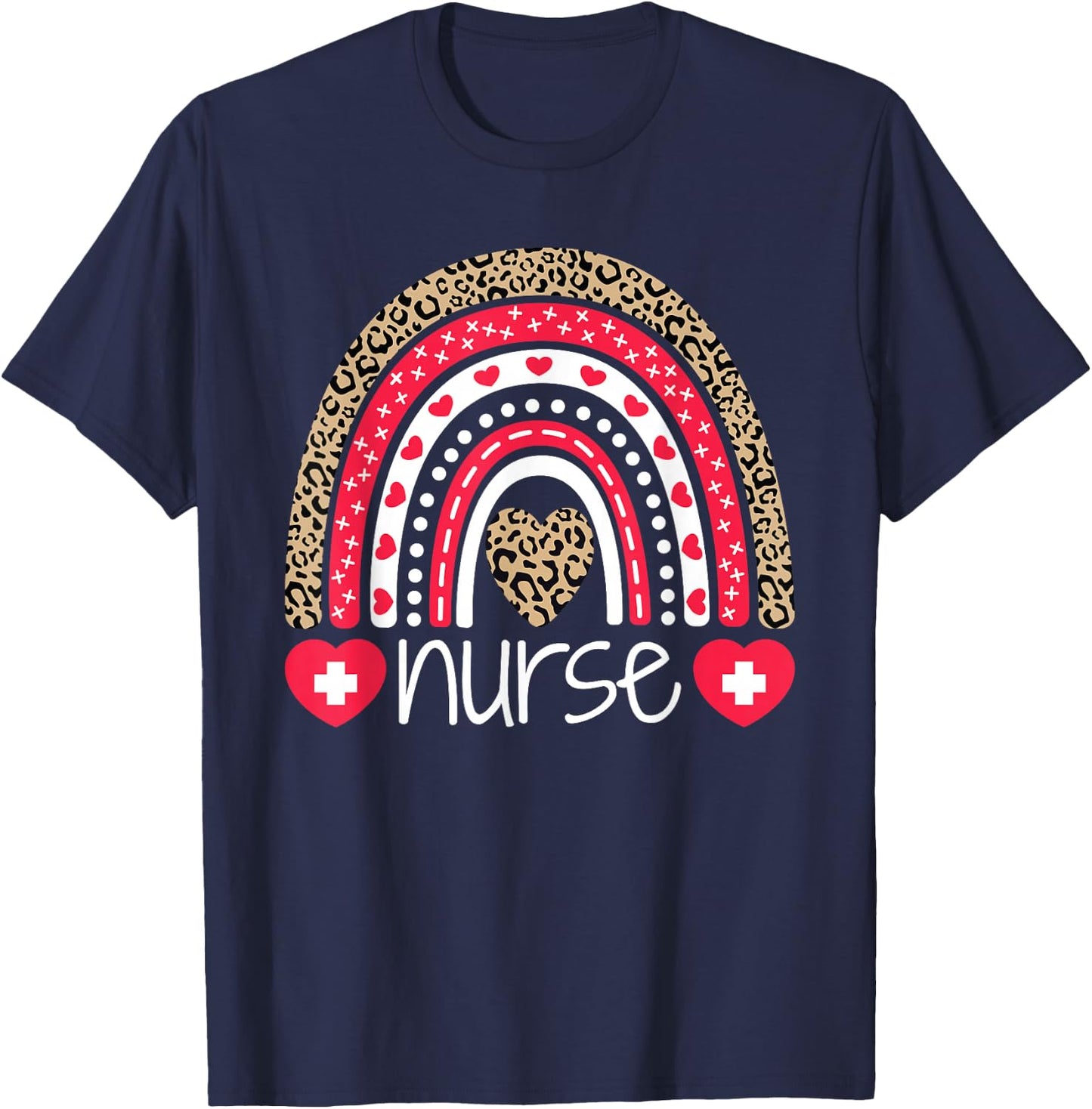 Women Nurse Nurses Week Rainbow Leopard School Nurse Day T-Shirt - T-Shirt | Navy