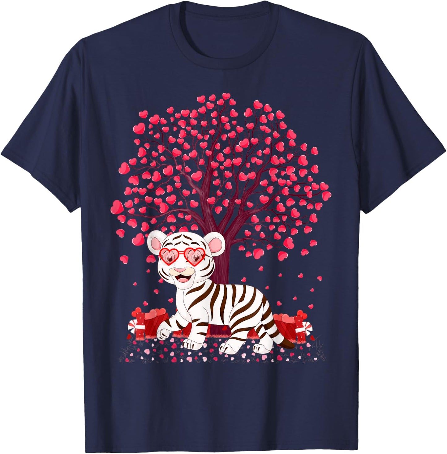 White Tiger Lover Heart Tree White Tiger Valentine's Day T-Shirt - T-Shirt | Navy