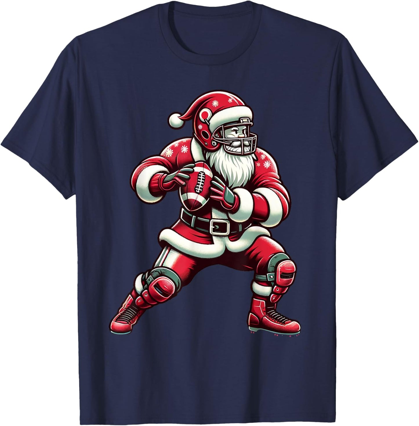 Santa Playing American Football Christmas Women Men Kids T-Shirt - T-Shirt | Navy