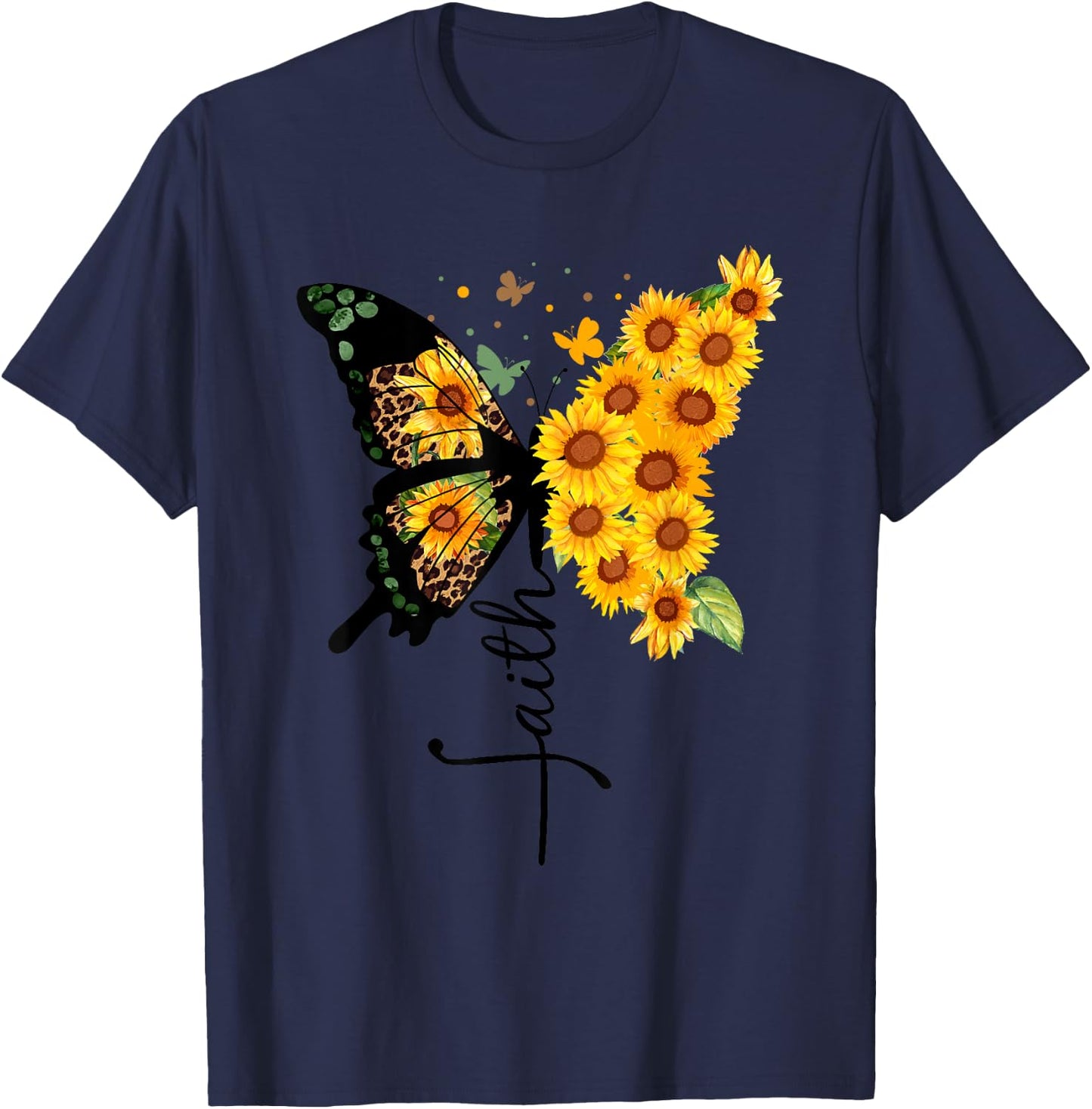 Butterfly Sunflower faith Nature Women T-Shirt - T-Shirt | Navy