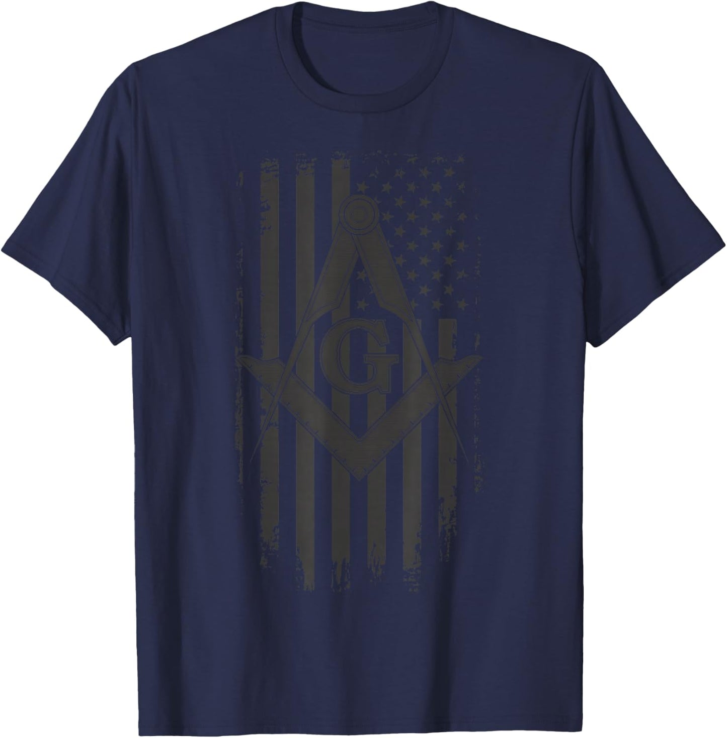 Masonic American Flag Square and Compass - Freemason T-Shirt - T-Shirt | Navy