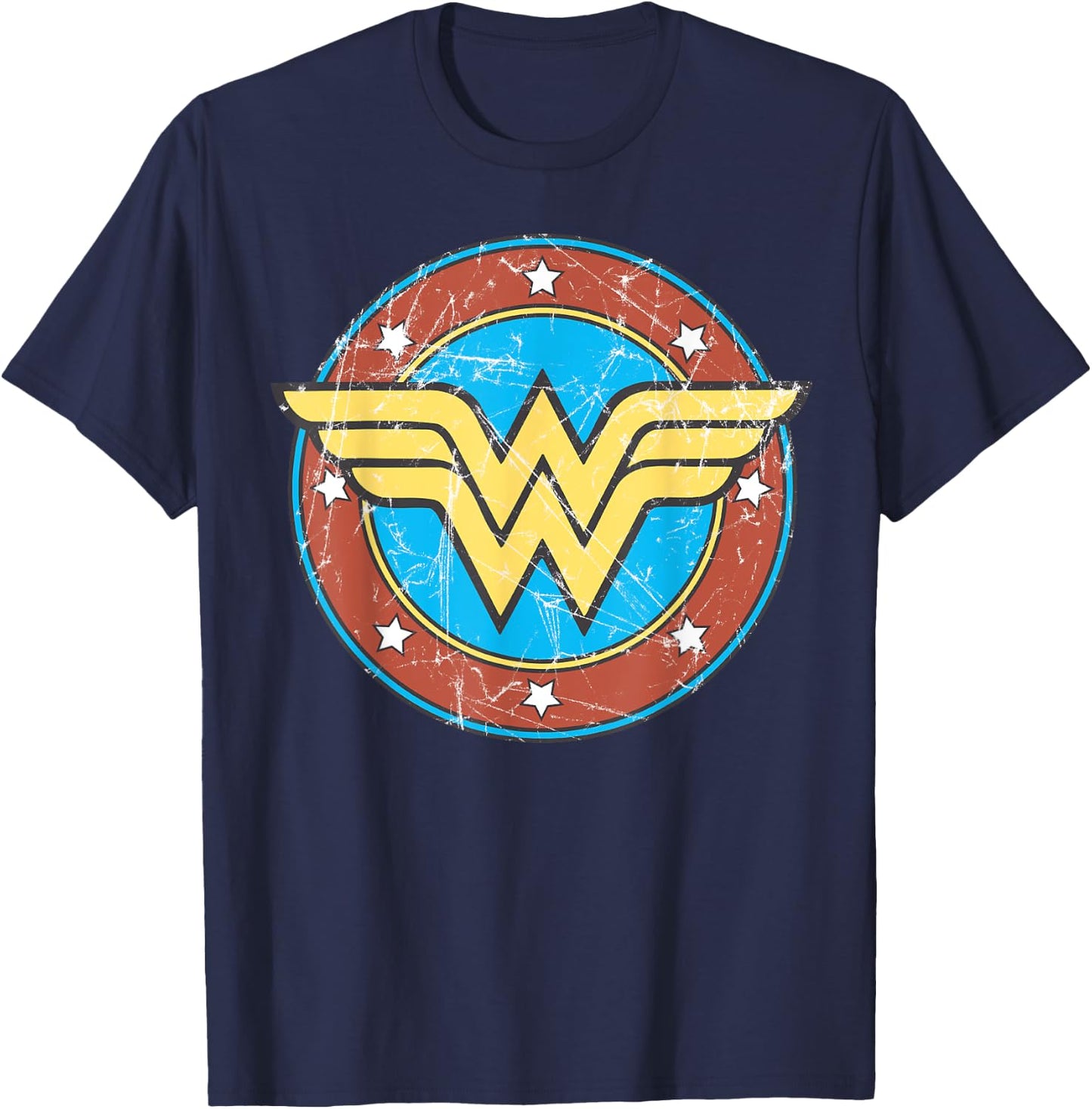 DC Wonder Woman Logo Circle Distressed T-Shirt - T-Shirt | Navy