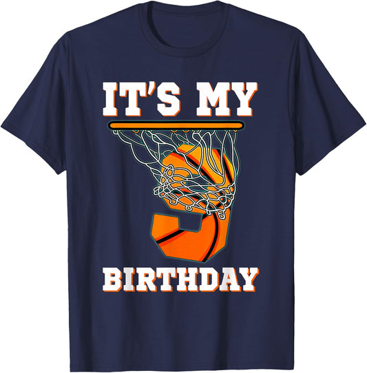 It's My 9th Birthday Basketball Boy Party 9 Years Old T-Shirt - T-Shirt | Navy