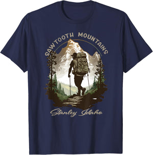 Sawtooth Mountains Stanley Idaho Hiking Scene T-Shirt - T-Shirt | Navy