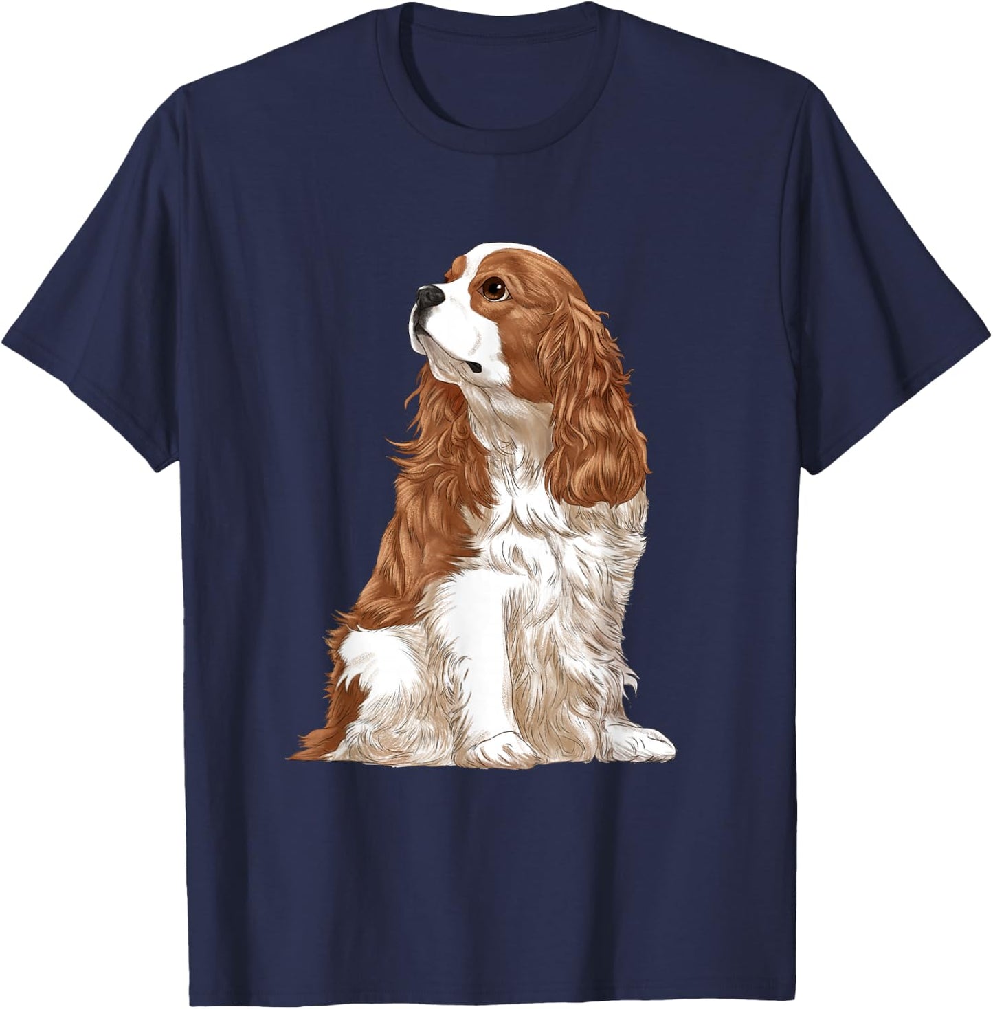 Sitting Dog Blenheim Cavalier King Charles Spaniel T-Shirt - T-Shirt | Navy