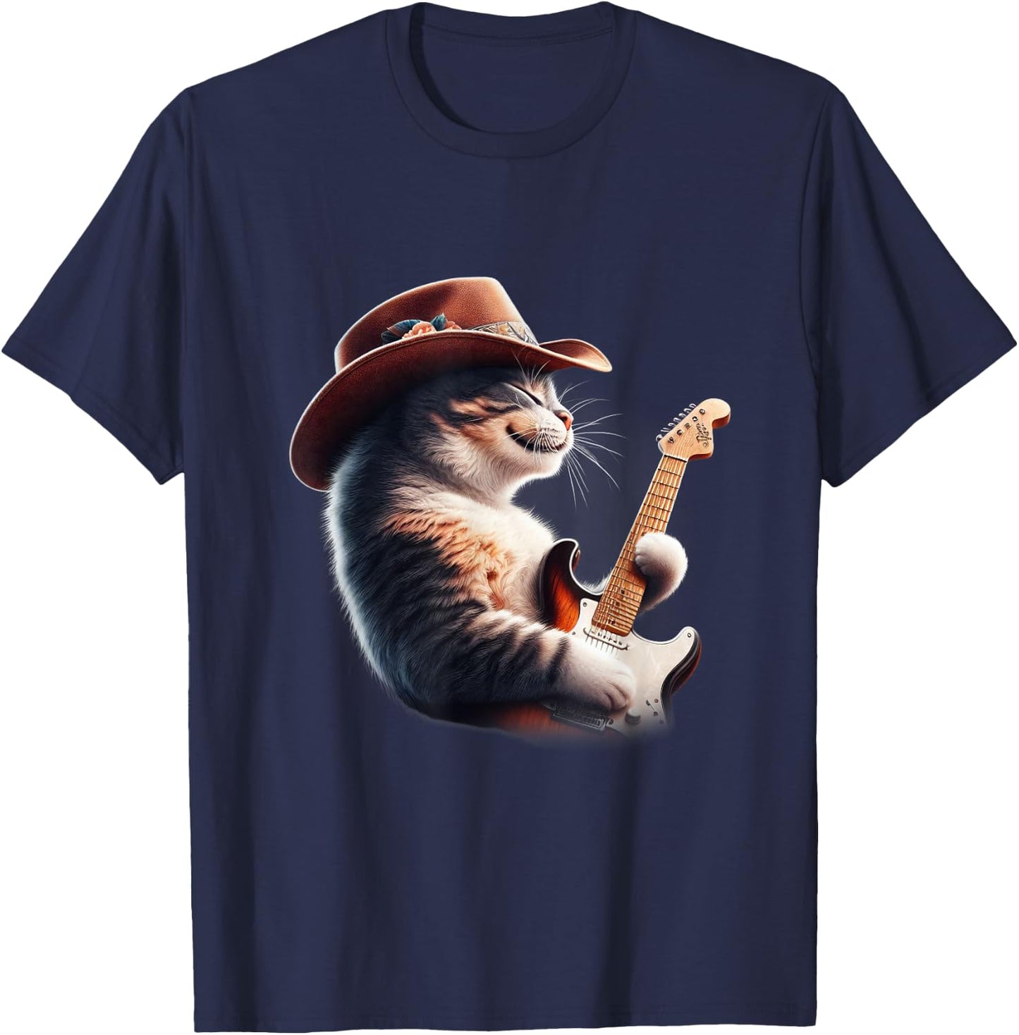 Cat Playing Guitar - Funny Rock Music Guitar Cat Men Women Kids T-Shirt - T-Shirt | Navy