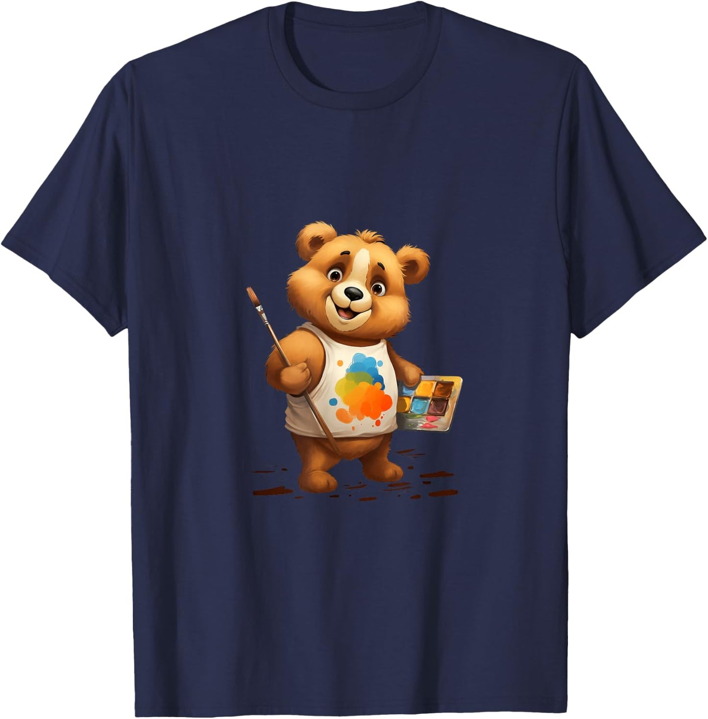 Bear Artist Painter Brush Palette Painting T-Shirt - T-Shirt | Navy