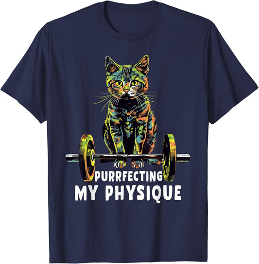 Gym, Workout or Fitness Gift Funny Cat in a Gym Men Women T-Shirt - T-Shirt | Navy