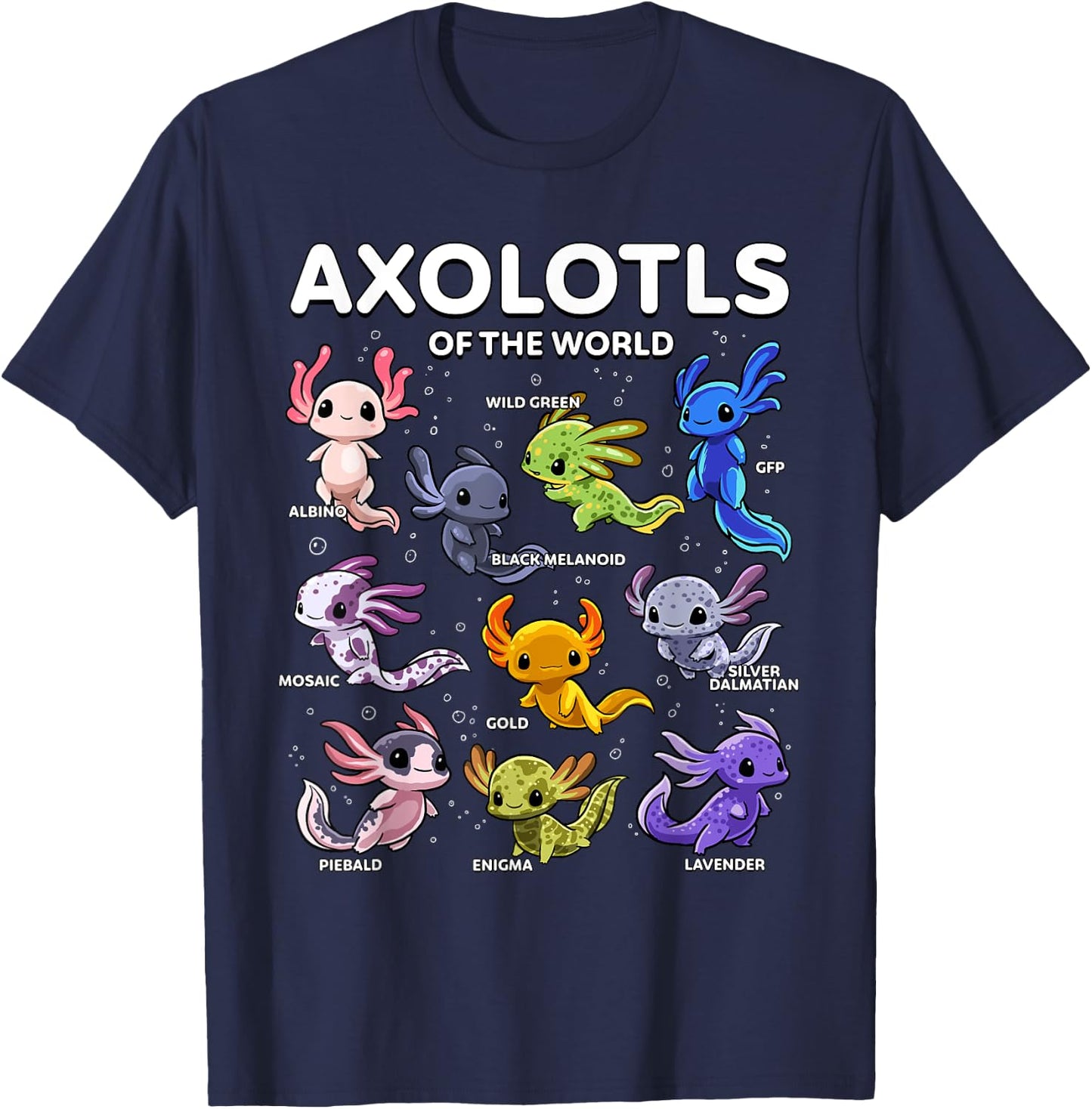 Axolotl Shirt Kawaii Axolotls of the World Axolotl Animals T-Shirt - T-Shirt | Navy